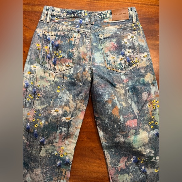Free People Tennessee Low Rise Illusion Jeans Floral Canvas Paint Splatter Sz 28 - Picture 10 of 15